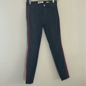 PacSun Red Side Stripe Jegging Jeans Womens Mid Rise Stretch Denim Black